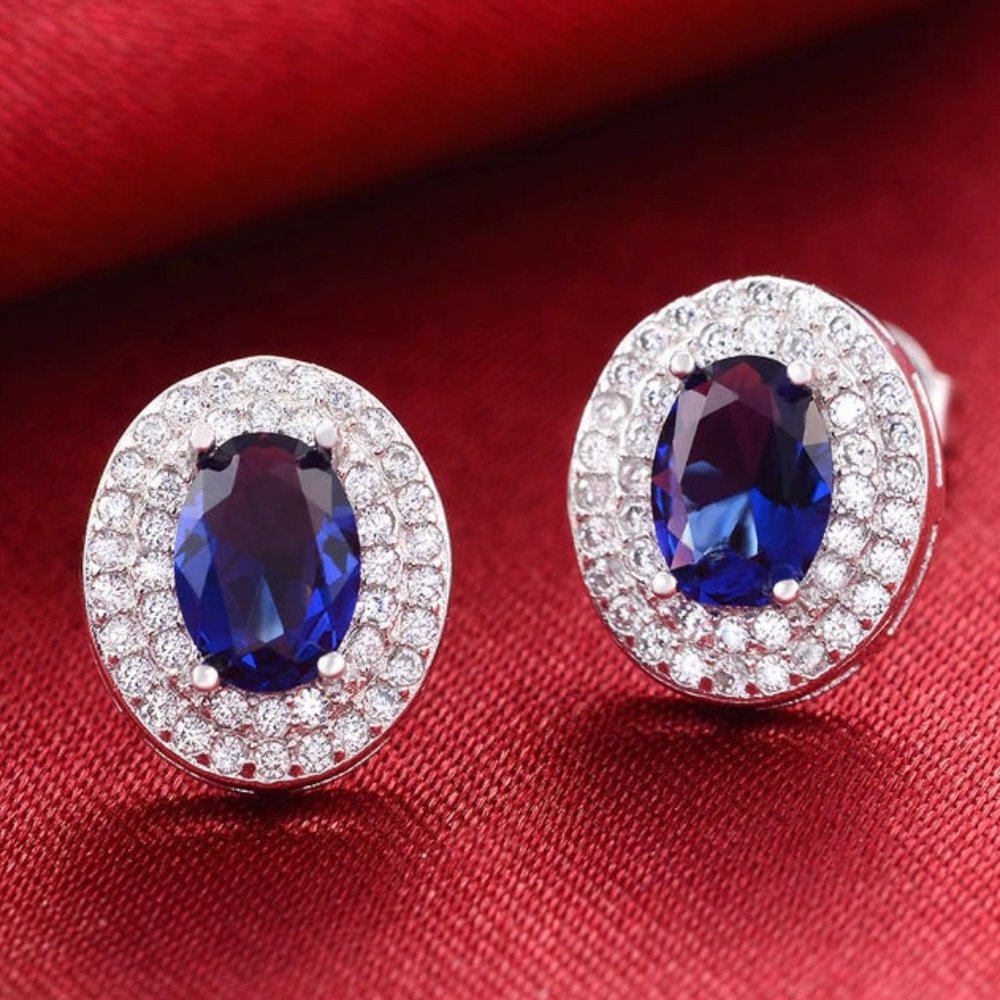 NEW 925 Sterling Silver Blue Sapphire Halo Studs